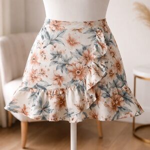 J.O.A. Peach Floral Wrap Skirt
